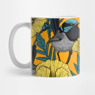 Fairy wren and poppies in yellow Mug